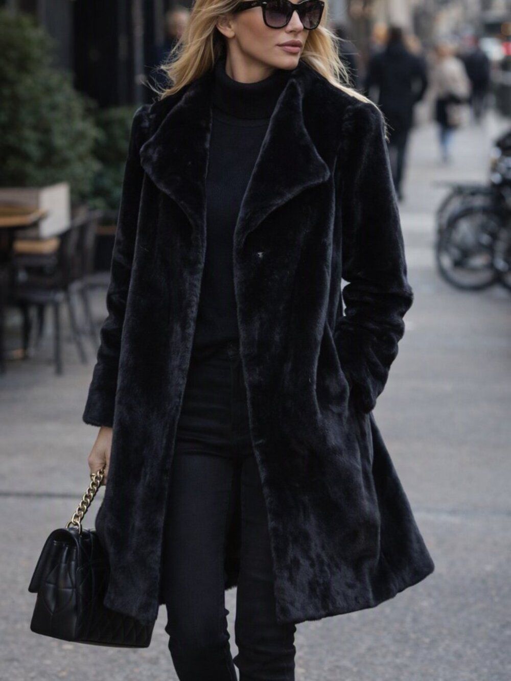 Hunter Black Plush Faux-Fur Teddy Coat